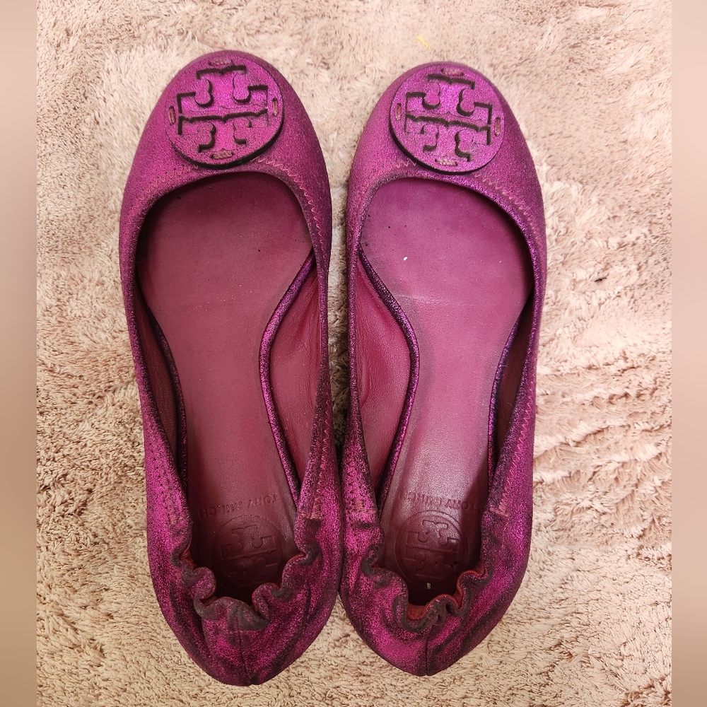 Tory Burch metallic purple suede REVA ballet flats
